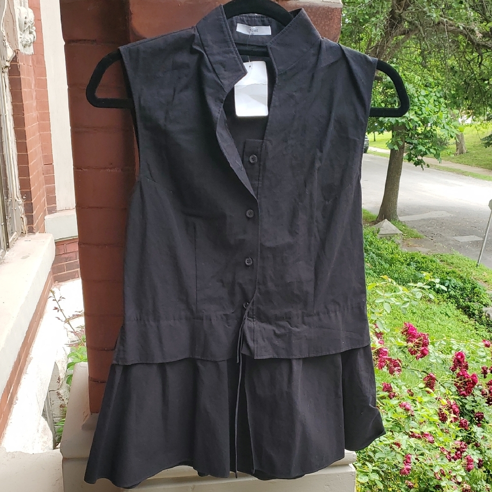 Nwt Tome $525 Chic Black Sleeveless Cotton Buttoned Top